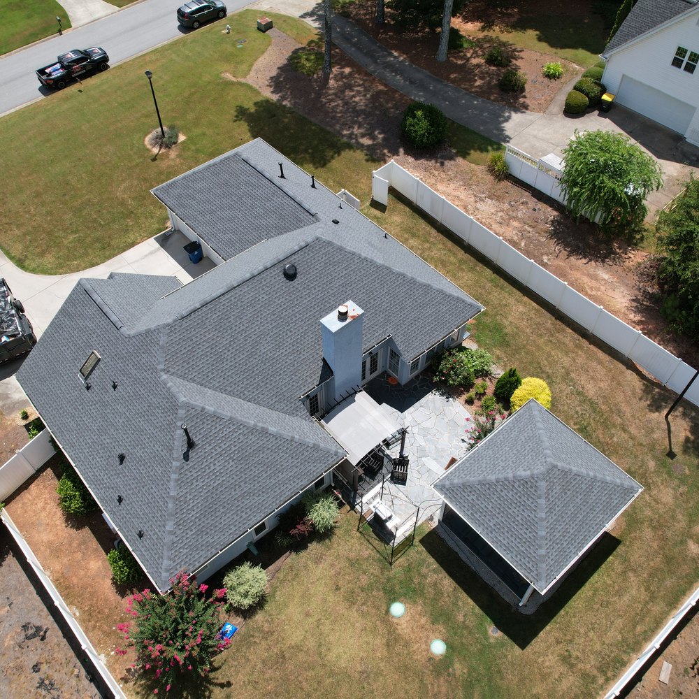 Completed roof — aerial view — High Quality Roofing, Atlanta